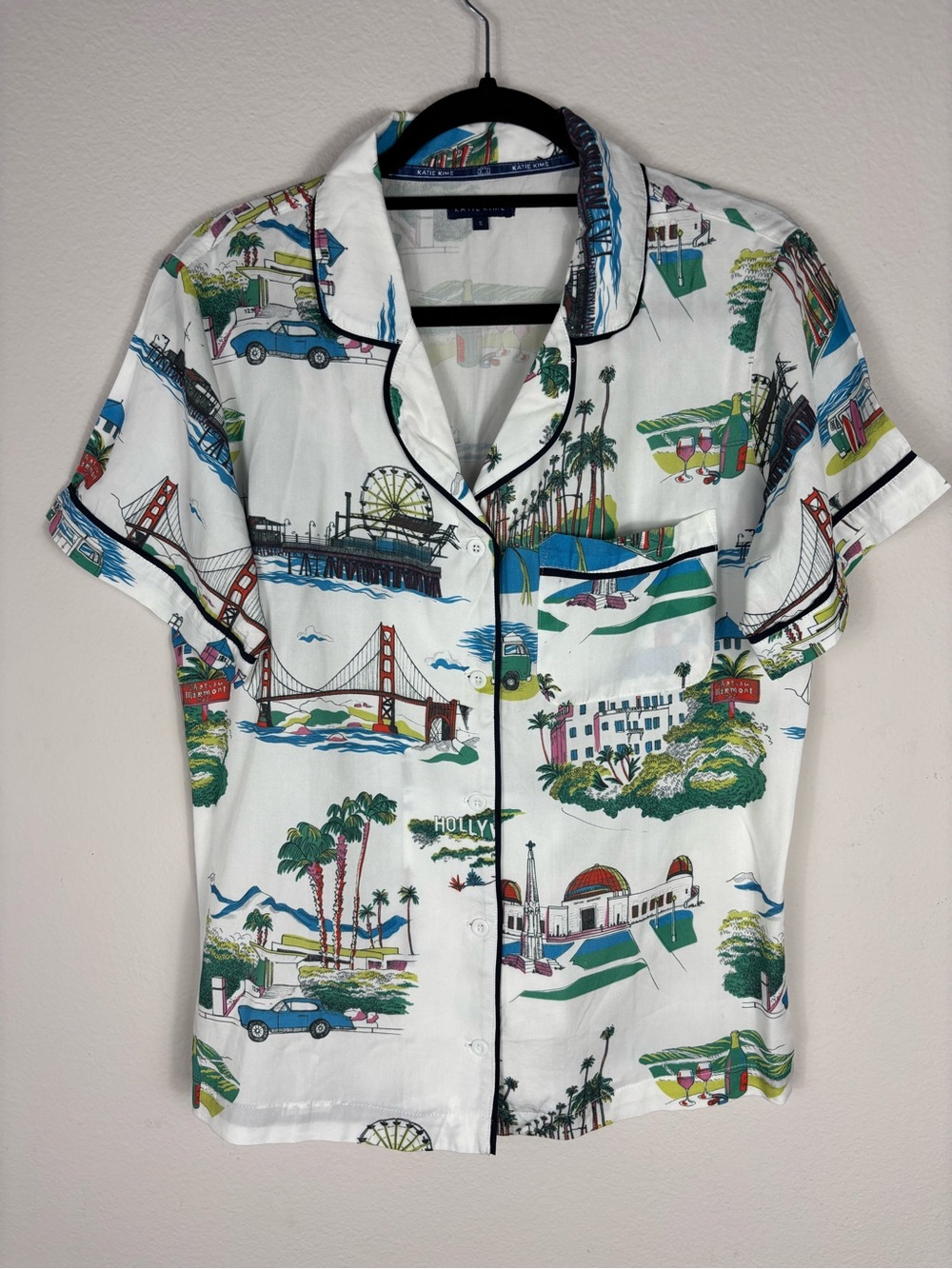 Katie Kime California Toile Pajama Short Set S Cotton Hollywood Golden Gate Surf